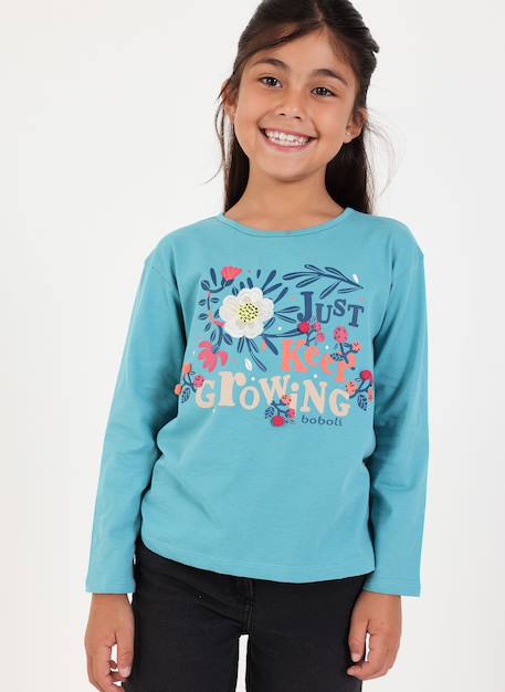 T-shirt fille maille imprimé floral Vert 1 - vertbaudet enfant 
