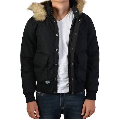 Doudoune à capuche enfant Noir, beige 3 - vertbaudet enfant 