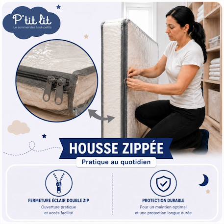Housse protection matelas bébé - imperméable - sac déménagement - ép. Jusqu'à 12 cm Blanc 3 - vertbaudet enfant 