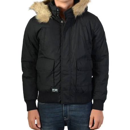 Doudoune à capuche enfant Noir, beige 2 - vertbaudet enfant 