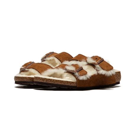 Sandales enfant en daim Marron, blanc+Rose clair 3 - vertbaudet enfant 