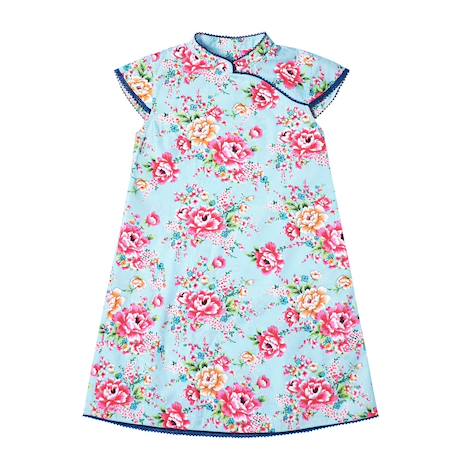 Robe col mao fille fleurie bleu turquoise | annam Bleu 3 - vertbaudet enfant 