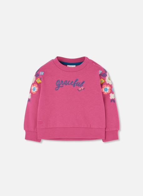 Sweat-shirt fille en molleton brodé fleurs Violet 3 - vertbaudet enfant 