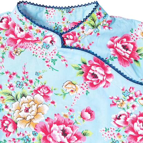 Robe col mao fille fleurie bleu turquoise | annam Bleu 4 - vertbaudet enfant 