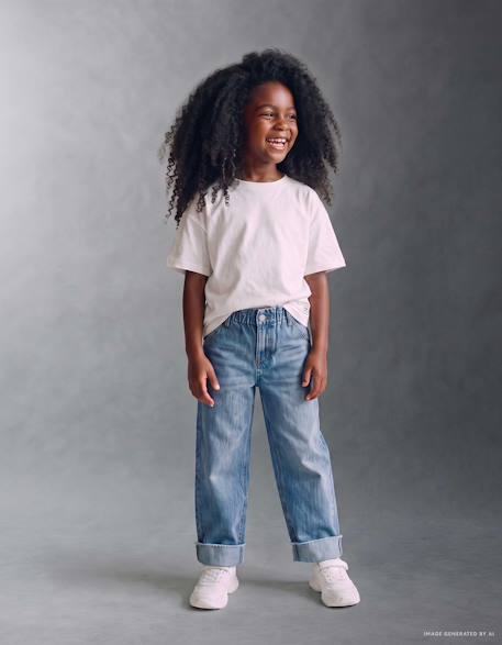 Fille-Jean-Jean en coton avec taille paperbag et ourlets repliés