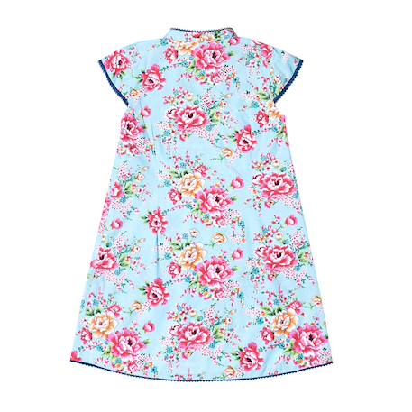 Robe col mao fille fleurie bleu turquoise | annam Bleu 5 - vertbaudet enfant 