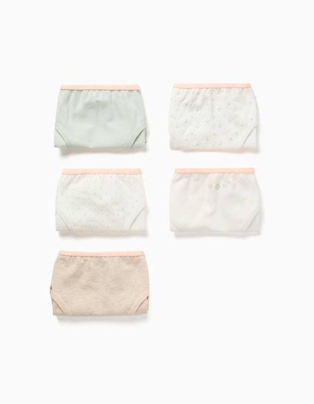 Fille-Sous-vêtement-Culotte-Lot de 5 culottes coton, à fleurs et à pois, taille élastique