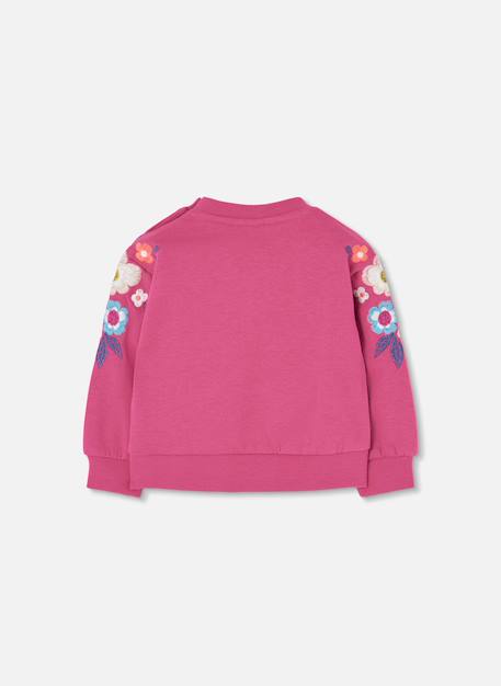 Sweat-shirt fille en molleton brodé fleurs Violet 4 - vertbaudet enfant 