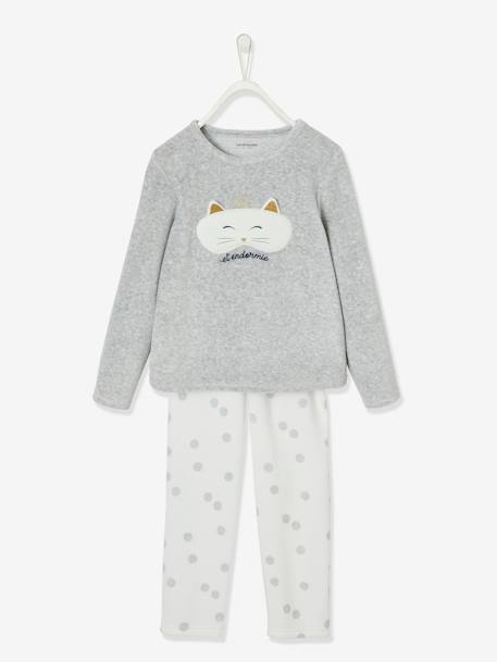 Pyjama fille velours masque de chat gris 1 - vertbaudet enfant 