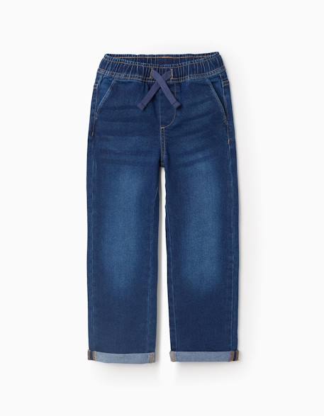 Pantalon en jean slim avec cordon de serrage Bleu+Bleu foncé 6 - vertbaudet enfant 