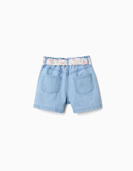 Short en jean avec ceinture à motif floral Bleu clair 3 - vertbaudet enfant 