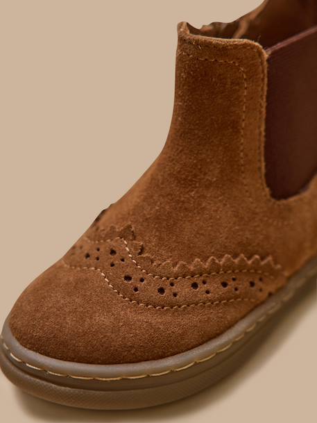 Boots chelsea bout fleuri cuir bébé Camel+Marine 6 - vertbaudet enfant 