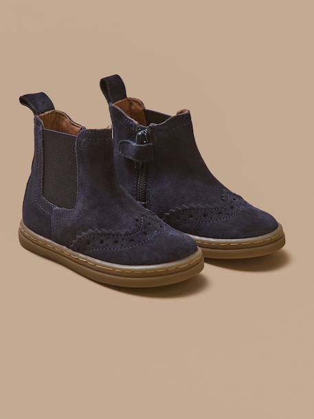 Boots chelsea bout fleuri cuir bébé Camel+Marine 11 - vertbaudet enfant 