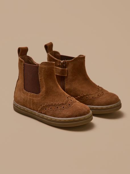 Boots chelsea bout fleuri cuir bébé Camel+Marine 5 - vertbaudet enfant 
