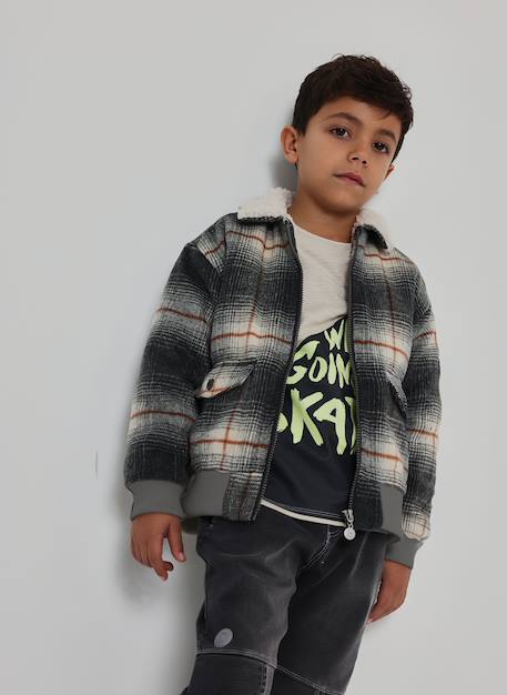 Garçon-Manteau-Blouson, parka-Manteau garçon à carreaux avec molleton