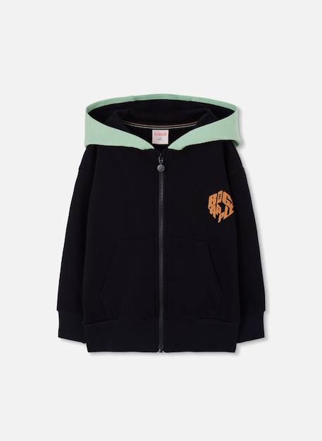 Veste garçon molleton à capuche Noir 1 - vertbaudet enfant 
