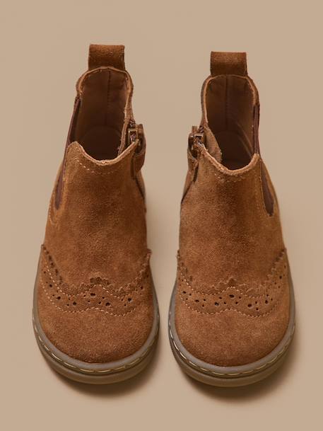 Boots chelsea bout fleuri cuir bébé Camel+Marine 3 - vertbaudet enfant 