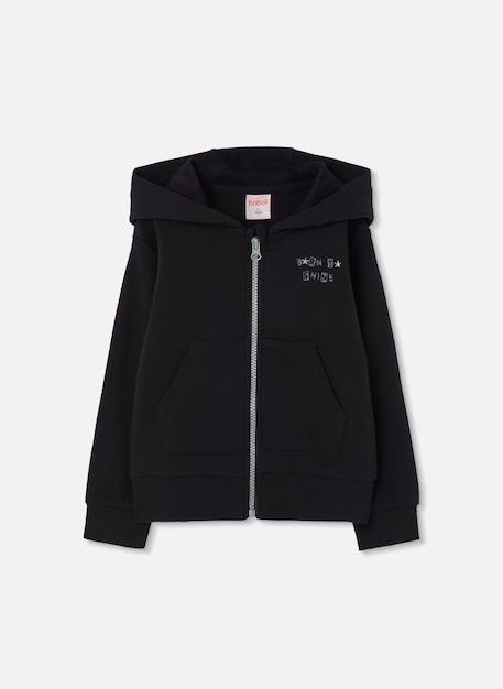 Veste fille en maille avec capuche Noir 1 - vertbaudet enfant 