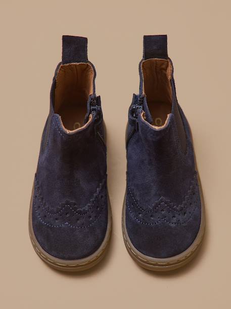 Boots chelsea bout fleuri cuir bébé Camel+Marine 9 - vertbaudet enfant 