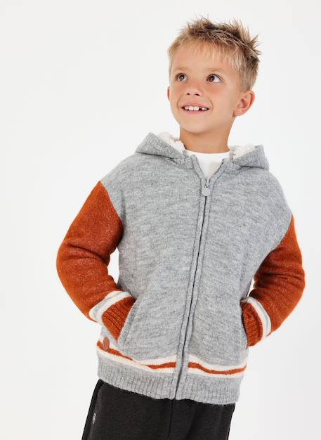 Veste garçon en maille à capuche Gris 1 - vertbaudet enfant 