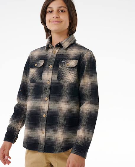 Chemise manches longues en flanelle count enfant Kaki rock+Taupe 10 - vertbaudet enfant 