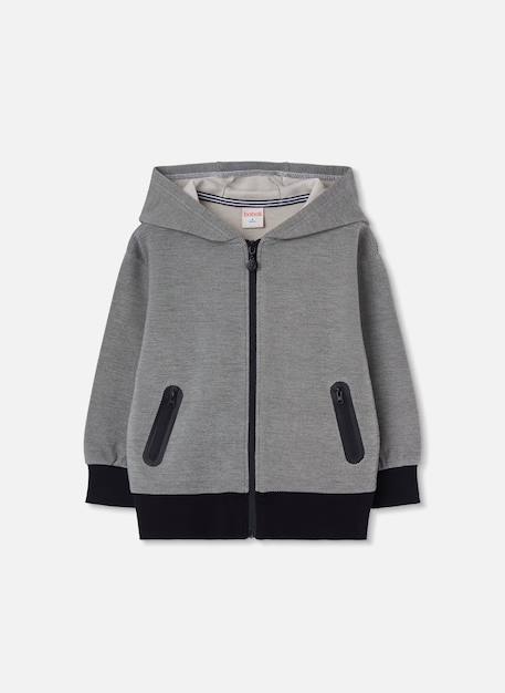 Sweat zippé garçon en maille à capuche Noir 2 - vertbaudet enfant 