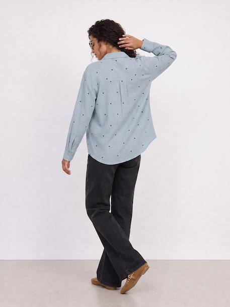 Chemise gaze de coton brodé FM grossesse et allaitement blanc+bleu chambray 6 - vertbaudet enfant 