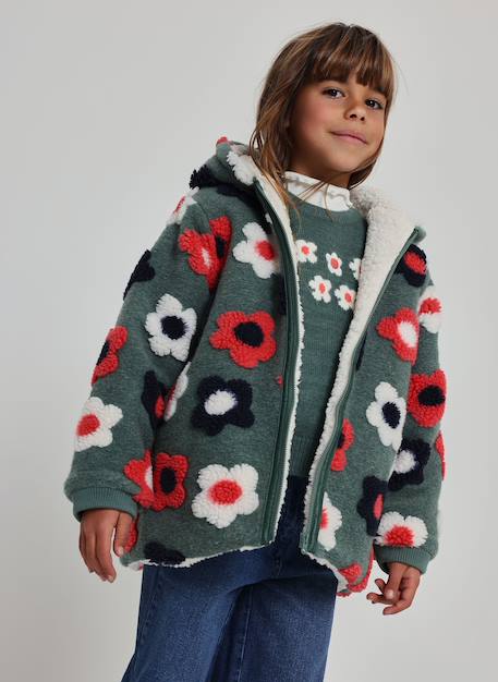 Manteau fille molleton imprimé fleurs Vert 1 - vertbaudet enfant 