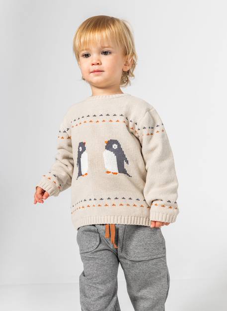 Bébé-Ensemble-Ensemble bébé garçon en maille avec pingouins
