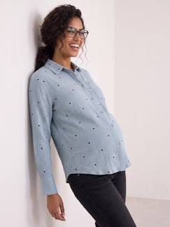 Vêtements de grossesse-Chemise gaze de coton brodé FM grossesse et allaitement