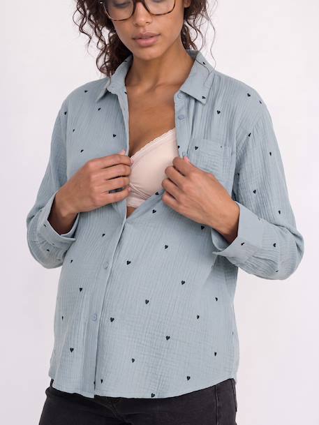 Chemise gaze de coton brodé FM grossesse et allaitement blanc+bleu chambray 8 - vertbaudet enfant 