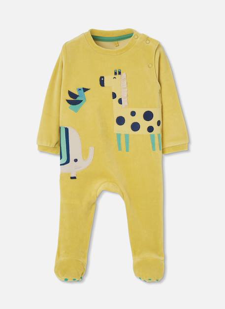 Pyjama bébé brodée de girafes et éléphants Jaune 1 - vertbaudet enfant 