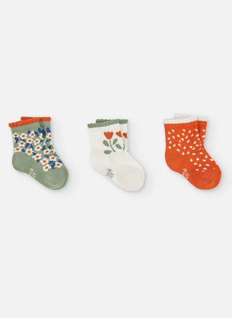 Fille-Lot de 3 paires de chaussettes à imprimé fleuri