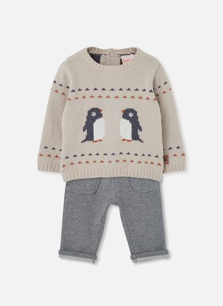 Ensemble bébé garçon en maille avec pingouins Beige 2 - vertbaudet enfant 