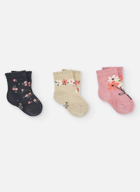 Fille-Lot de 3 paires de chaussettes imprimé fleurs