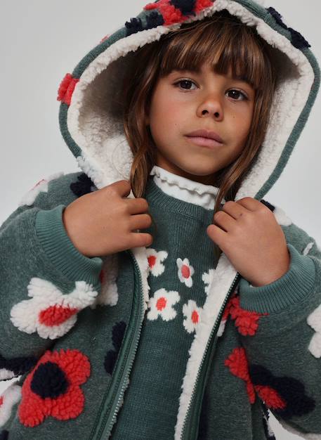 Manteau fille molleton imprimé fleurs Vert 2 - vertbaudet enfant 