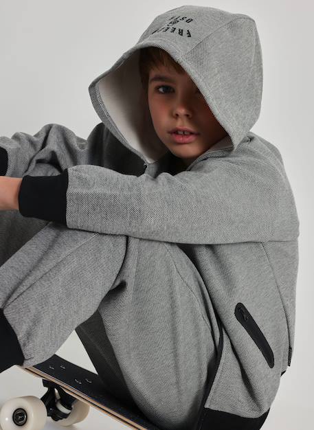 Garçon-Pull, gilet, sweat-Sweat zippé garçon en maille à capuche