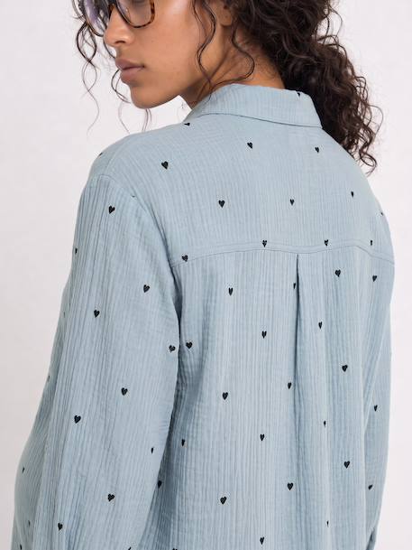 Chemise gaze de coton brodé FM grossesse et allaitement blanc+bleu chambray 5 - vertbaudet enfant 