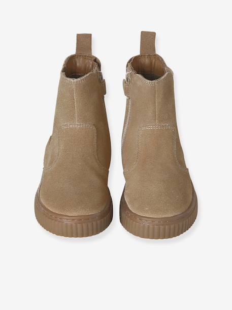 Boots enfant garçon cuir zippées et élastiquées beige+marine 4 - vertbaudet enfant 