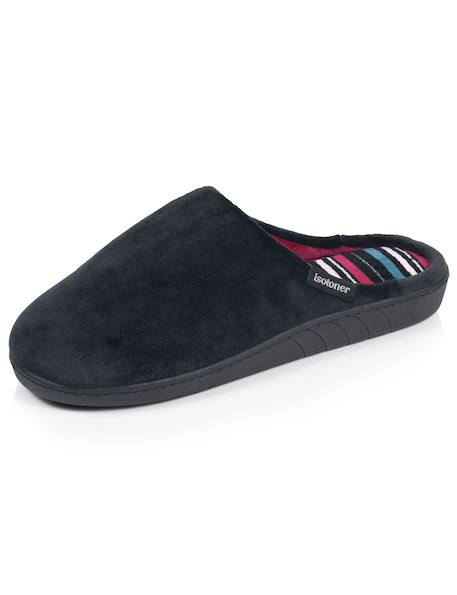 Chaussons mules microvelours semelle ergonomique, mousse à mémoire forme Marine+Noir+Rayures canard 12 - vertbaudet enfant 