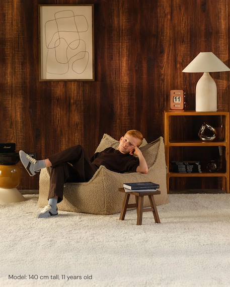 Fauteuil club pouf ado en teddy Biscuit+Warm hazel 2 - vertbaudet enfant 