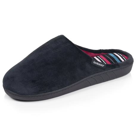 Chaussons mules microvelours semelle ergonomique, mousse à mémoire forme Marine+Noir+Rayures canard 7 - vertbaudet enfant 