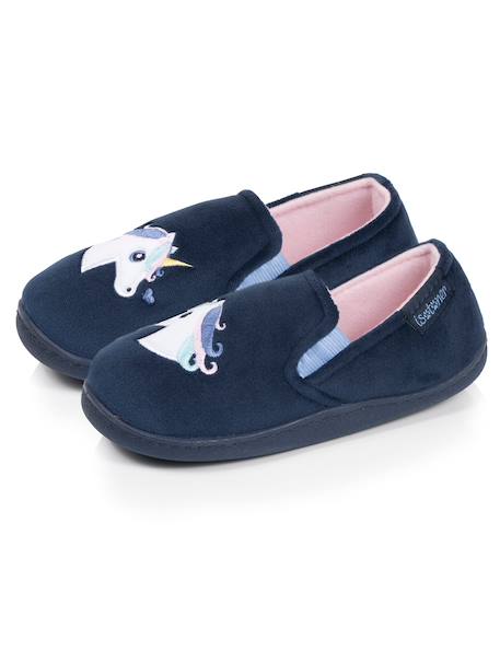 Chaussons mocassins velours, maintien souple, facile à enfiler, semelle flexible Marine 6 - vertbaudet enfant 