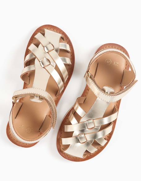 Sandales en cuir fermées avec lanières croisées Or 4 - vertbaudet enfant 