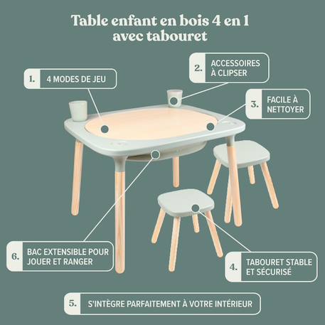 Table de jeux 4 en 1 avec 2 tabourets montessori bois fsc® Vert sauge 4 - vertbaudet enfant 