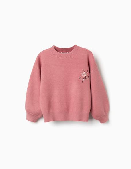 Fille-Pull en maille avec fleurs brodées
