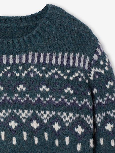 Pull jacquard col rond vert 3 - vertbaudet enfant 