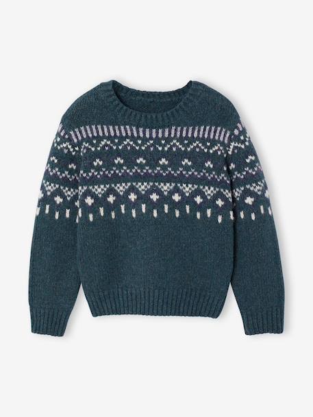 Pull jacquard col rond vert 1 - vertbaudet enfant 