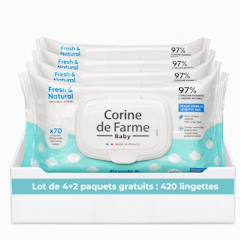 Puériculture-Toilette de bébé-Propreté et change-Pack de 6 lingettes bébé fresh and natural peaux sensibles