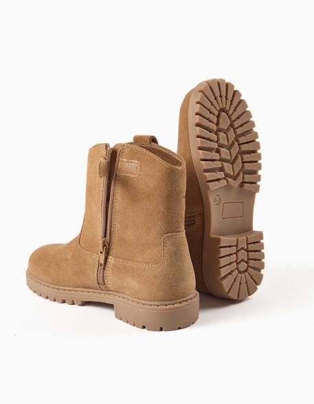 Bottines en suéde avec fleurs brodées Marron 3 - vertbaudet enfant 